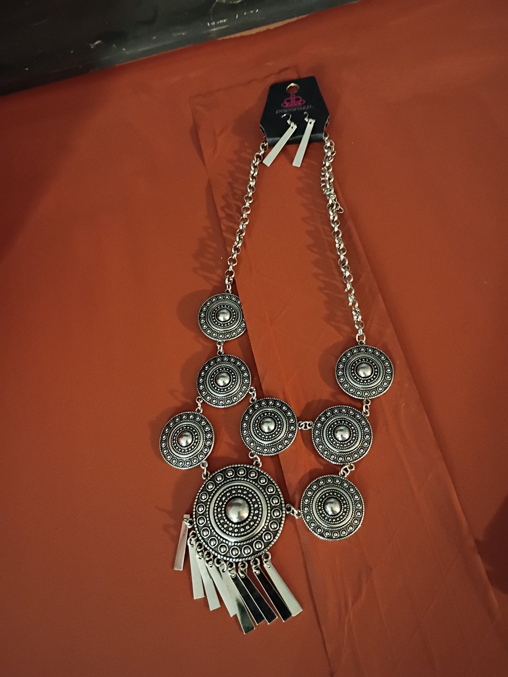 paparazzi Silver-Tone Circular Medallion Fringe Necklace